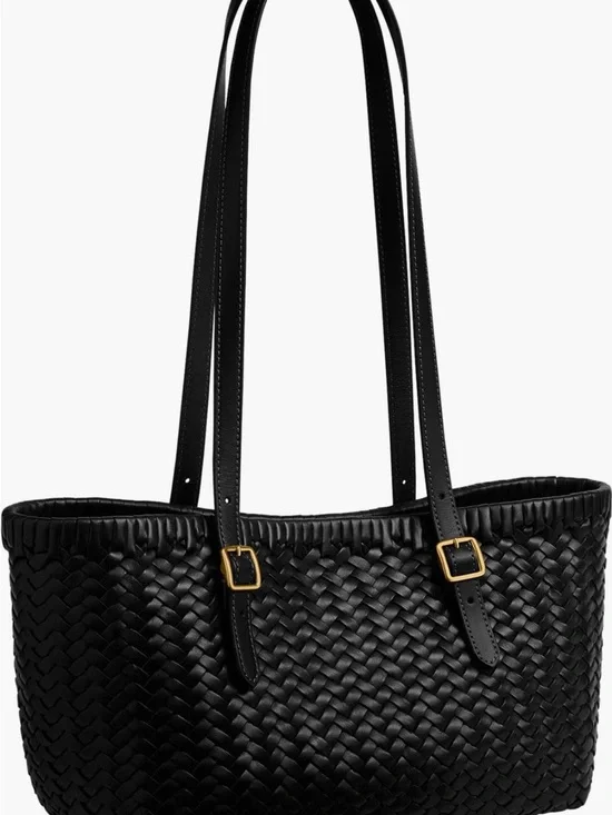 NWT Coach Black Woven Leather SwingTote with Brushed Brass Hardware - Picture 6 of 10